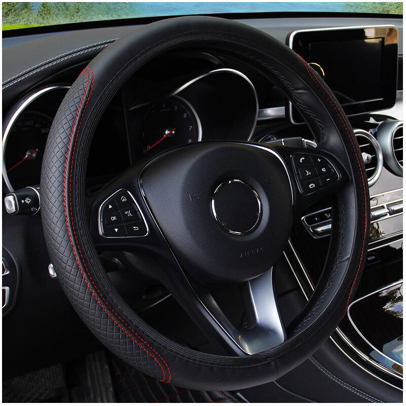 Leather Steering Wheel Cover Universal Standard Size 14.5''-15'' for Women Men Q