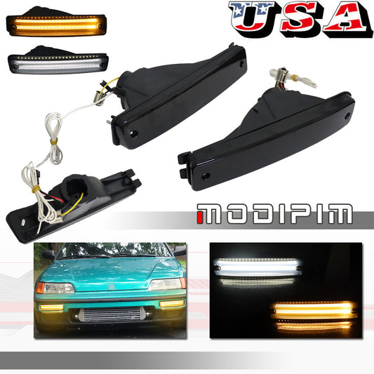 2-Pack Smoked Switch Amber LED DRL Front Signal Lights for 1990 - 1991 for Honda CRX - v