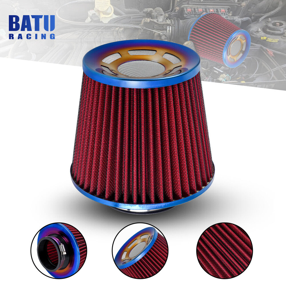Red 3 76mm Universal High Flow Inlet Air Intake Cone Filter For Car/Truck/SUV
