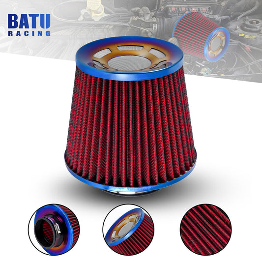Red 3 76mm Universal High Flow Inlet Air Intake Cone Filter For Car/Truck/SUV