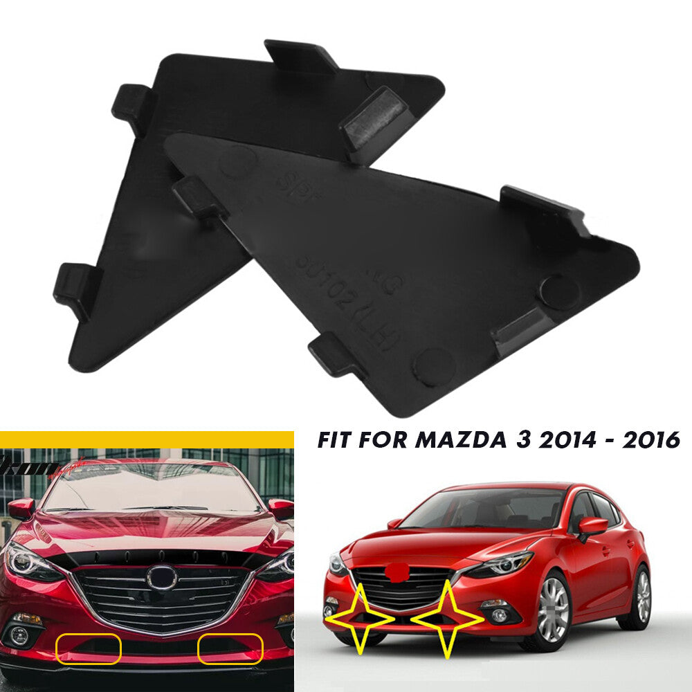 2-Piece Front Bumper Lower Grille Triangle Cap Tow Hook Cover for 2014-2016 for Mazda 3 n