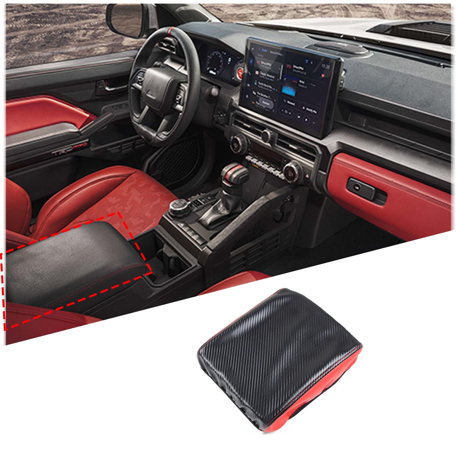 Red Learner center console cover protector, stain resistant, suitable for Tacoma 2024+. n