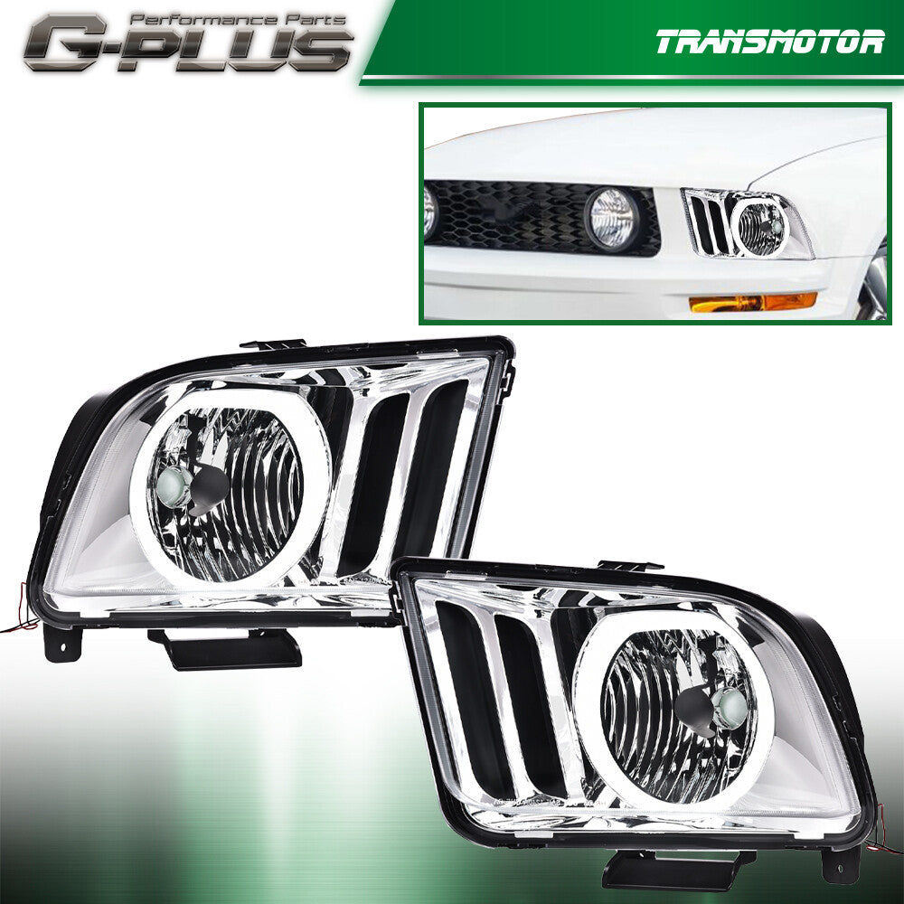 Fits 2005 - 2009 for Mustang for CHRome Housing LED DRL Halo Headlight Headlamp - v