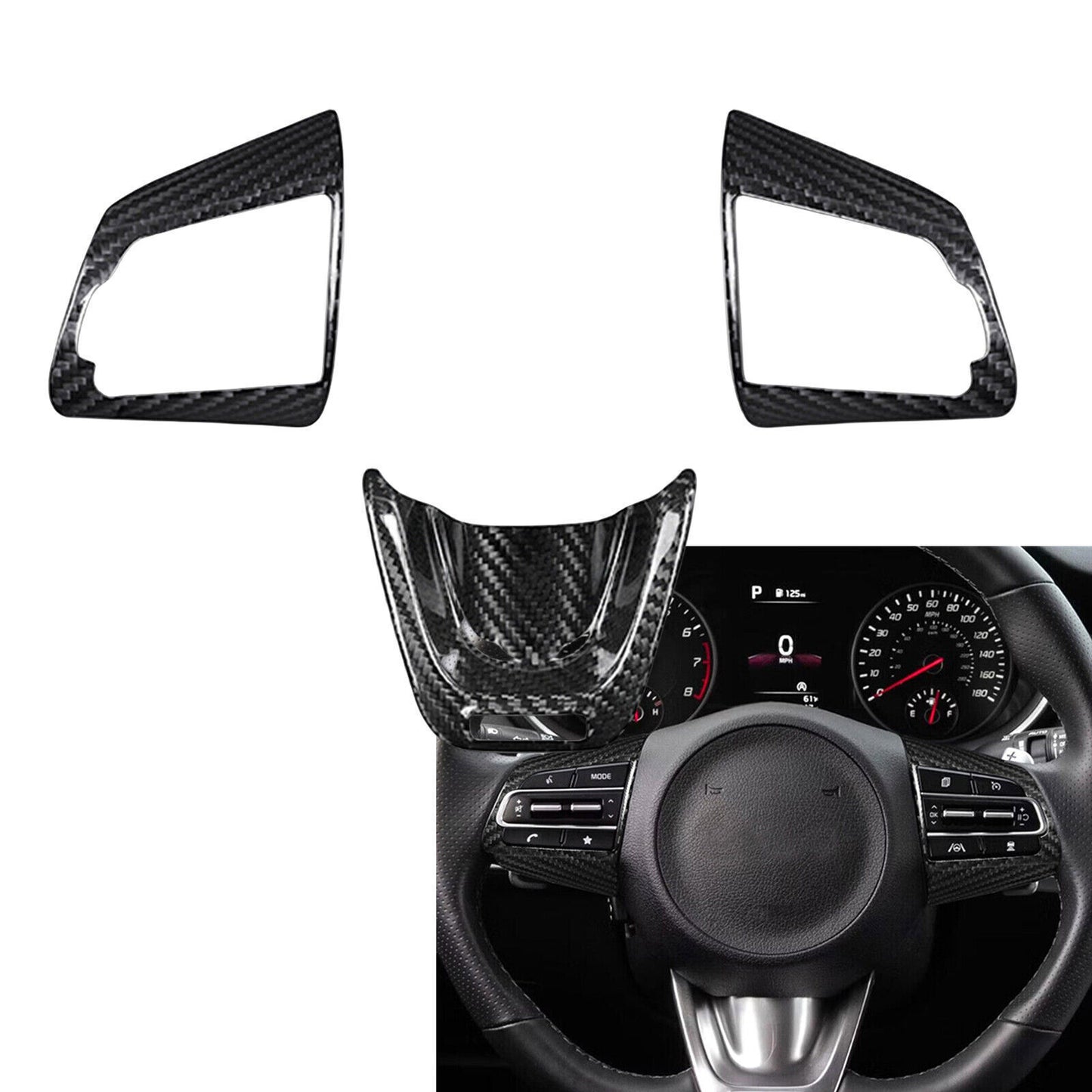 3pcs Real Carbon Fiber Steering Wheel Cover Fit for Kia Stinger 2019-22 2023 B n