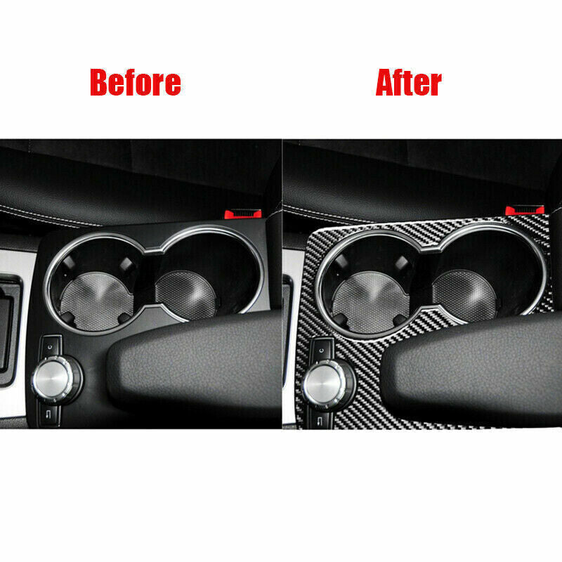 Black carbon fiber car cup holder frame cover trim for C-Class W204- n