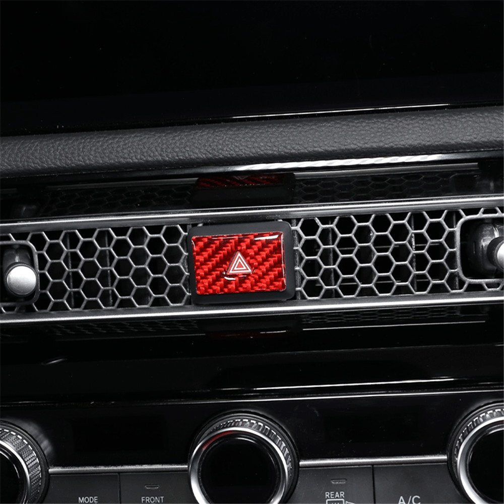 Red Carbon Fiber Warning Light Switch Button Trim for Honda for Civic 11th 2022 2023