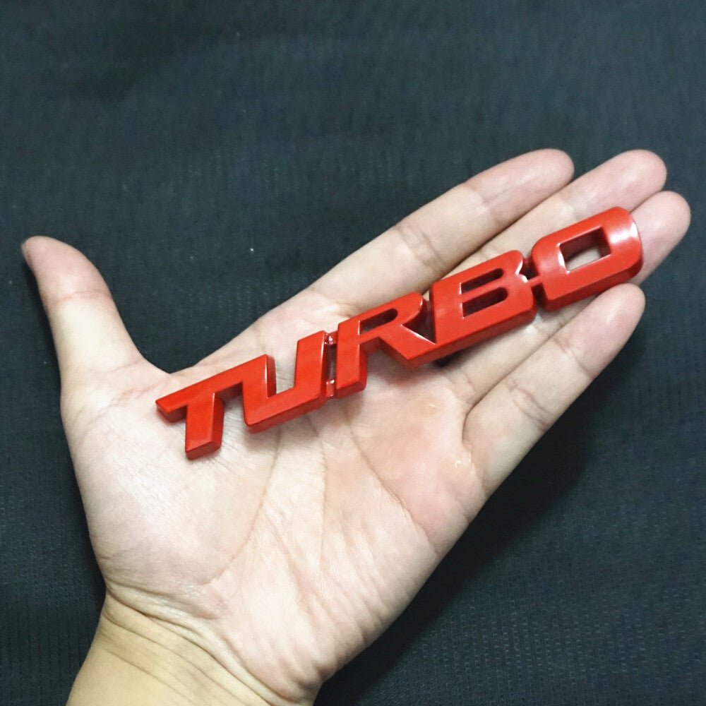 1x Glossy TURBO Red Metal Emblem Decal Sticker Badge Bumper Hatchback Sedan Twin Q