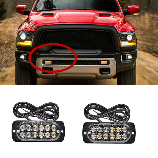 Set of 2 Truck Vehicle Emergency Warning Strobe Flash Strobe Lights 12 LED Amber Q