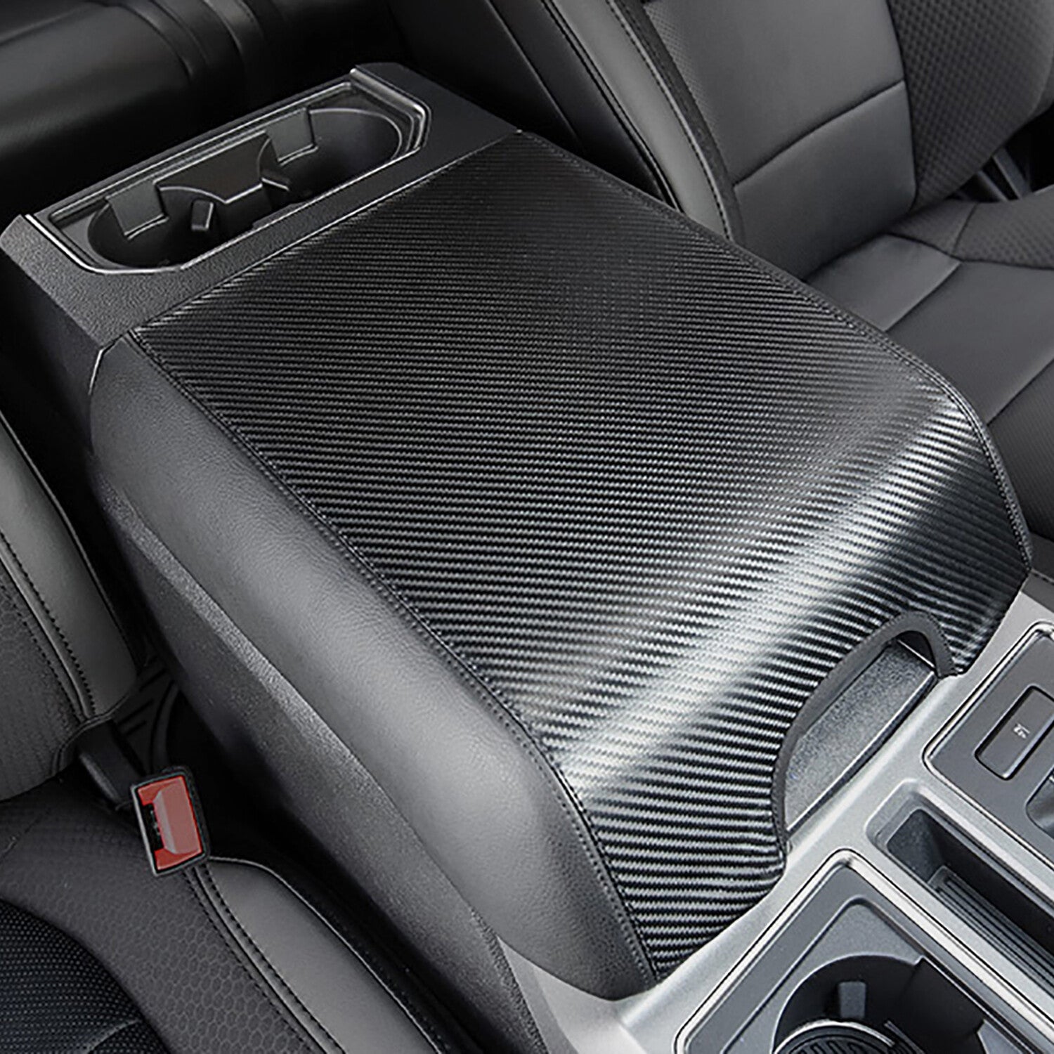 for ford  F150 15-21 Center Armrest Covers Leather Cushion Pad Carbon Fiber Look