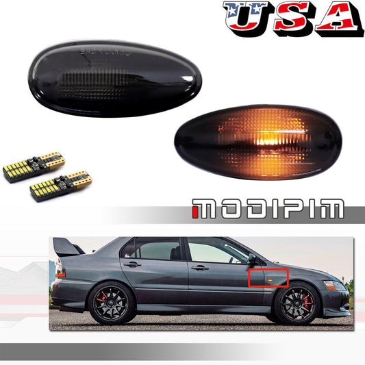 Smoked Lens Amber LED Fender Side Marker Lights for JDM for Evo 5 6 7 8 9- v