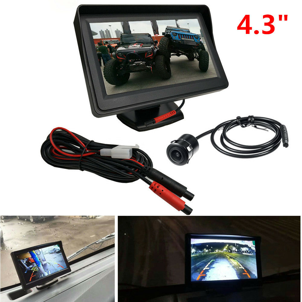 4.3-inch in-vehicle LCD display rearview monitor with reverse image integrator and backup camera - n