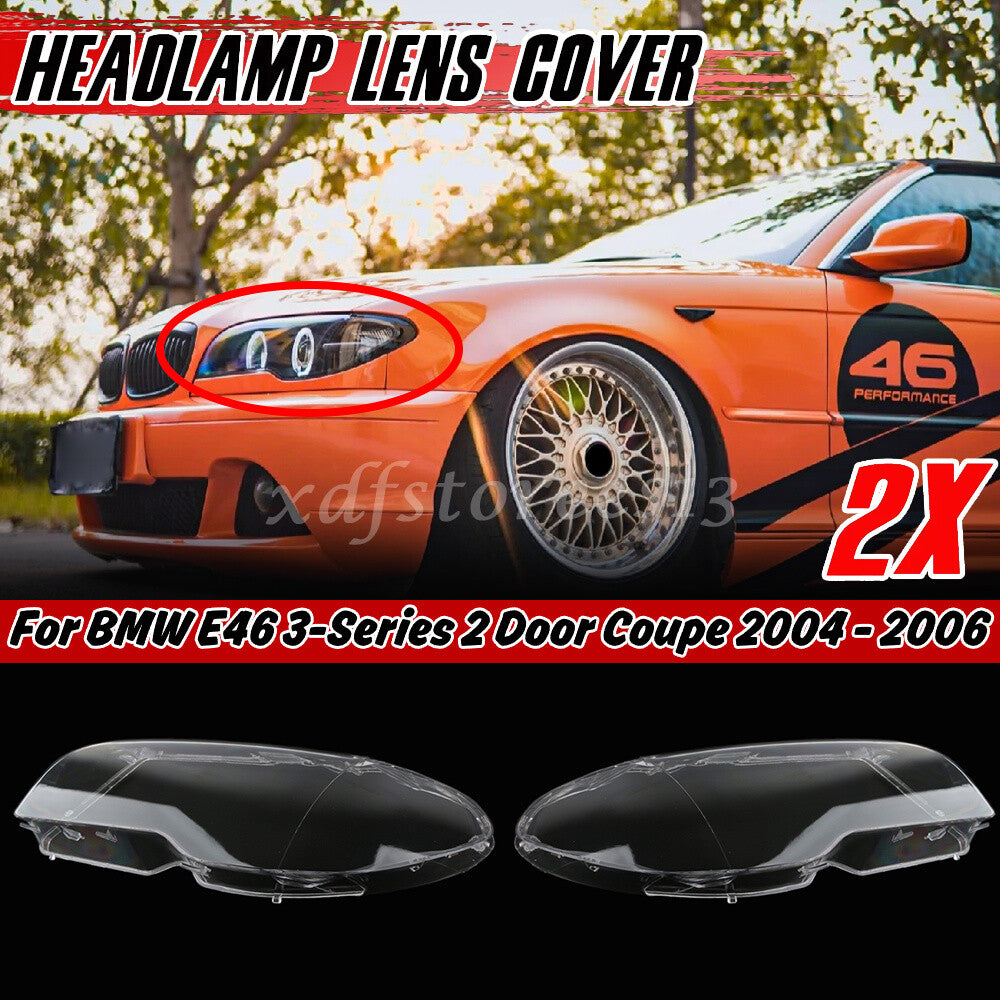 Pair Headlight Headlamp Cover Lens For 2004-2006 for BMW E46 2DR Coupe 325ci 330ci