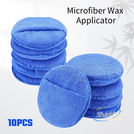 Microfiber wax applicator with finger pocket for wax foam sponges