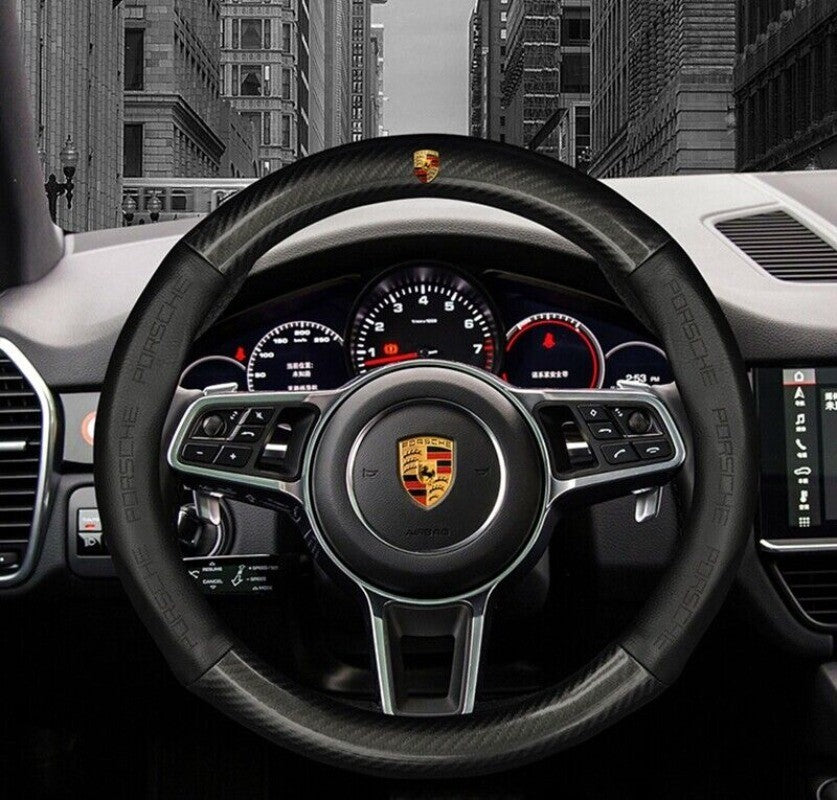 BLACK 15 Genuine Leather Car Steering Wheel New Cover for Porsche