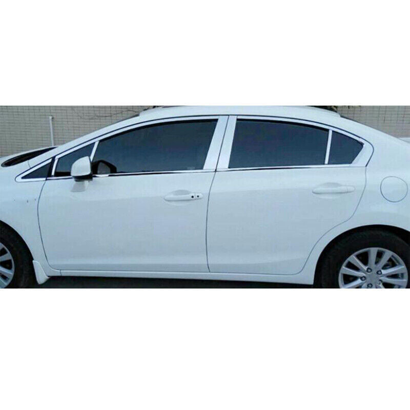 for Honda for Civic 2012-2015 Steel Chrome Side Window BC-Pillar Cover Trims Silver
