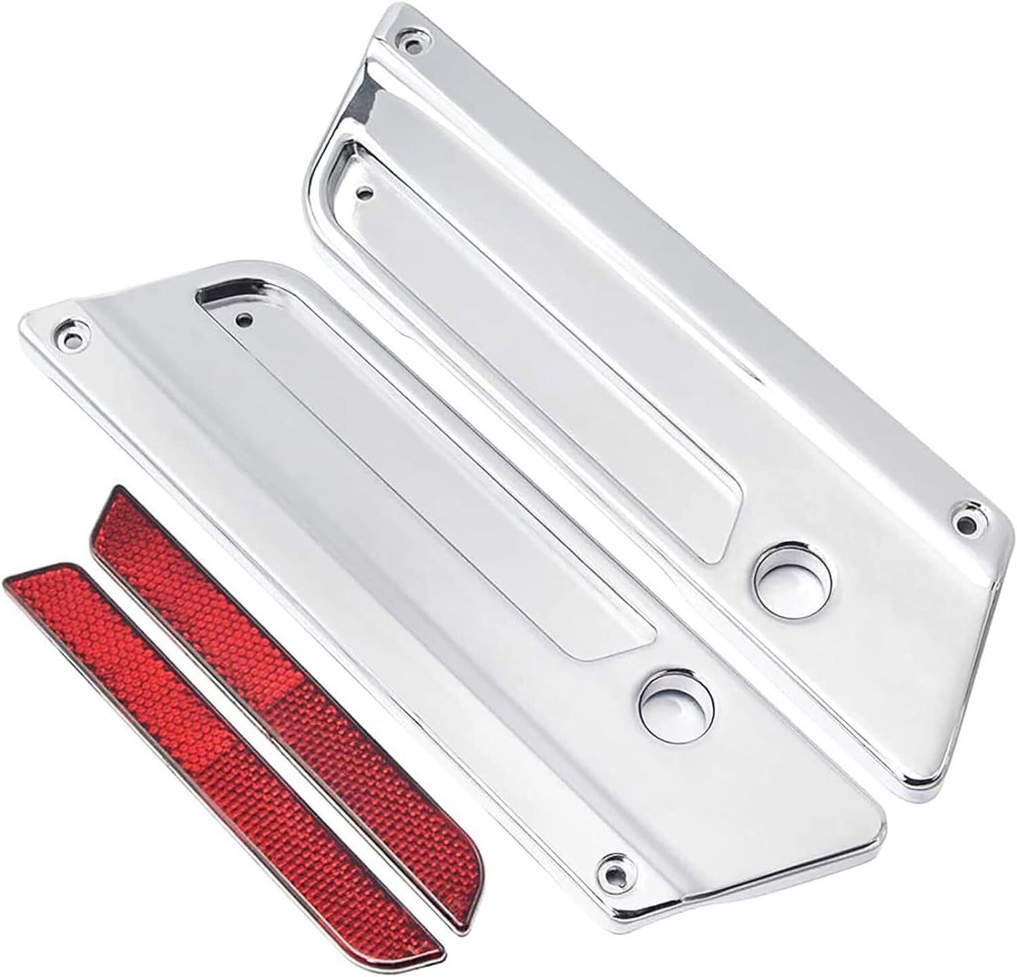 Chrome saddlebag protective latch cover with red reflector for Harley Touring '93-'13- n
