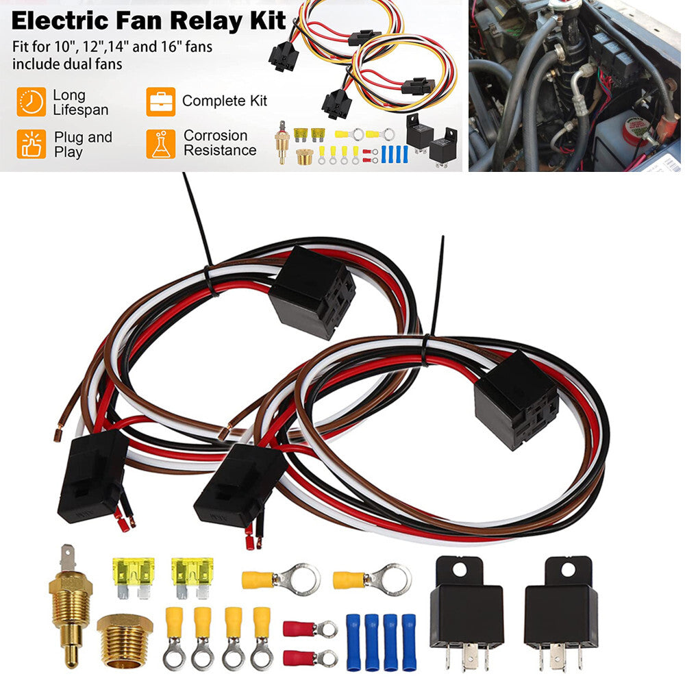 Dual fan relay kit controller with temperature sensor switch 40A 12V- n