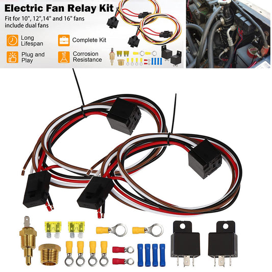 Dual fan relay kit controller with temperature sensor switch 40A 12V- n