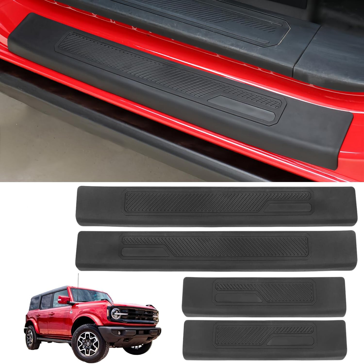 4-Piece Door and Window Entrance Panel Trim Wear Protection Plate for Ford for Mustang 4DR 2021-24