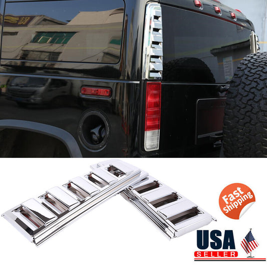 A pair of chrome-plated trim bezel covers for the upper part of the taillights and rear air vents on Humme-r H2 2003-2009 models.