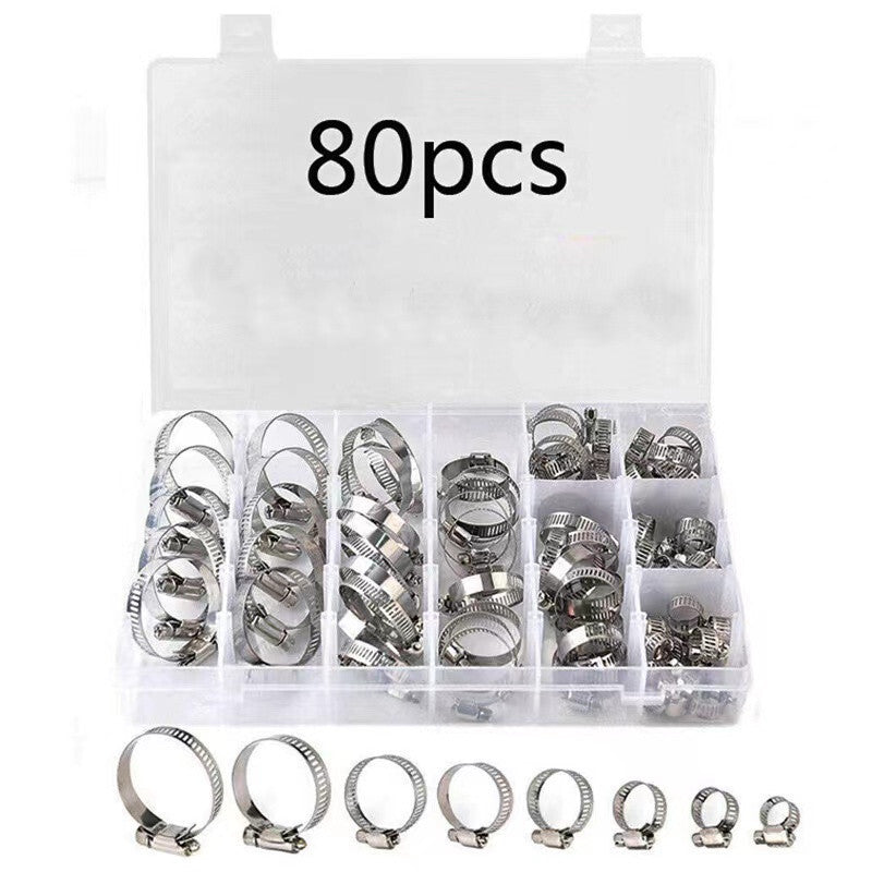 Car 80pc Hose Clamp Assortment Adjustable 10-44mm Gear Hose Clip Fuel Hose Clamp