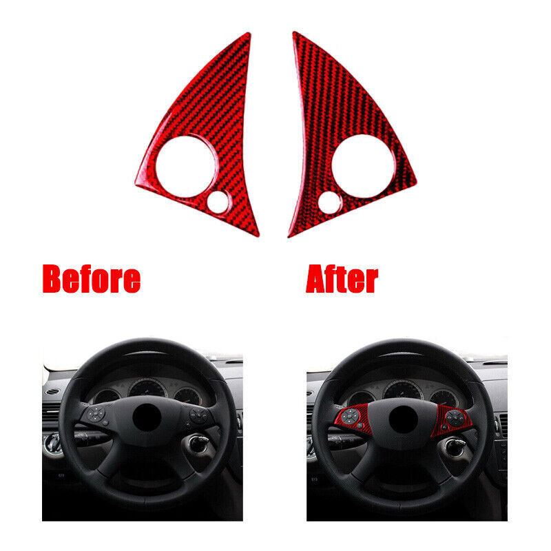 Red carbon fiber car steering wheel button decorative sticker for W204 2007-2010 n
