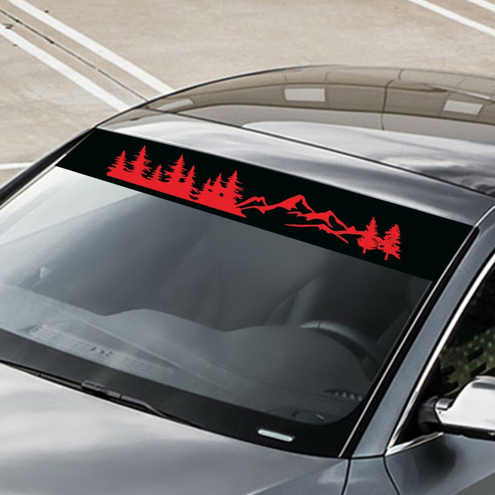 Car Front Window Windshield Decal Stickers Red Tree Mountain Auto Decoration