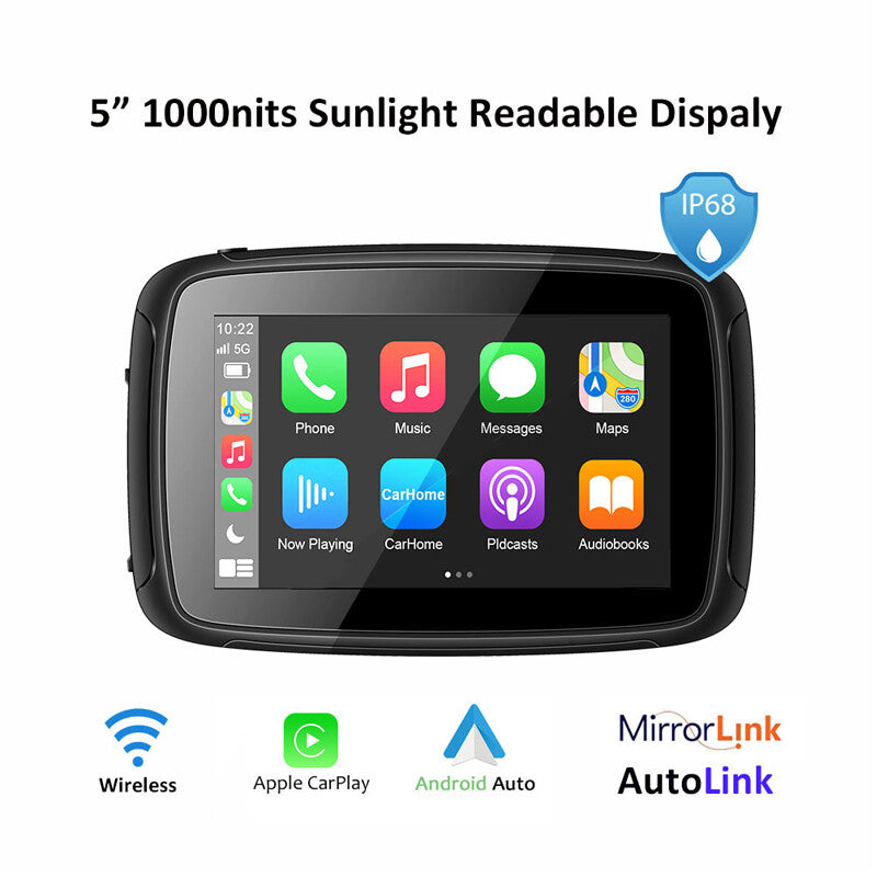 5-inch touchscreen motorcycle for navigator with wireless CarPlay, sunshade, and waterproof design. n