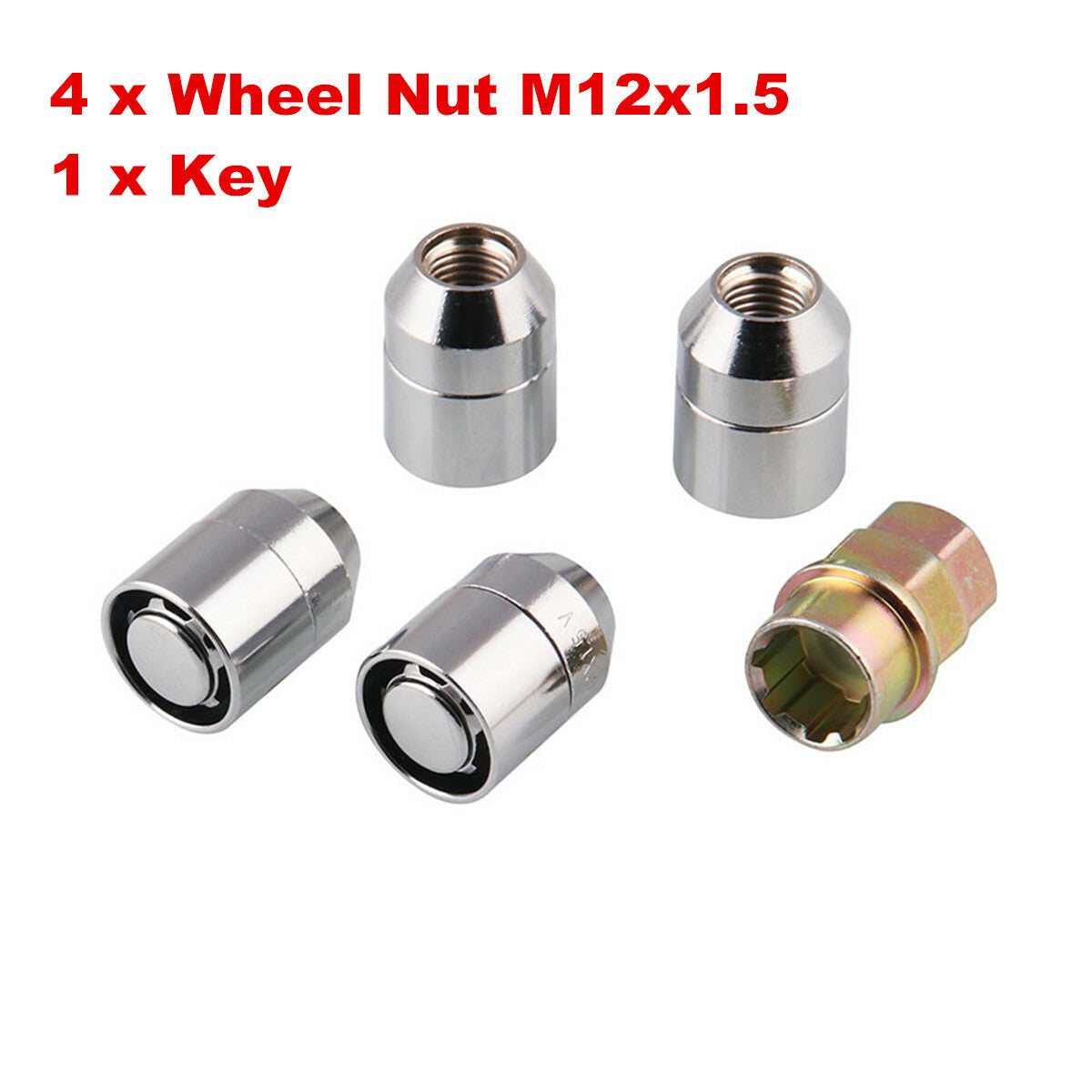 M12x1.5 Chrome Lug Nuts + 1 Keys Trucks Anti Theft Locking Wheel Lugs 4 Bolts Q