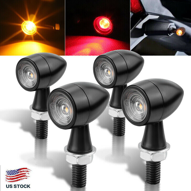 4X for Mini Motorcycle LED Bullet Turn Signals Brake Light Blinker Bobber Cafe Racer