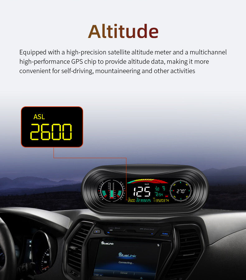 Car Compass Head-Up Display Head-Up Display GPS Slope Meter Speedometer Warning