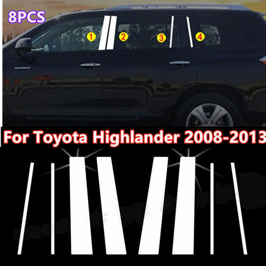 Cover Trim Window BC Pillar Moulding Silver Steel 08-13 for Toyota Highlander