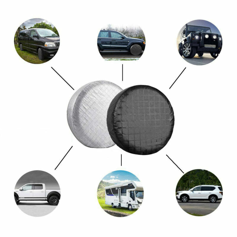 4-Piece 26-27 Inch Wheel Tire Covers for RVs, Trailers, Cars, Trucks, SUVs - Waterprrof Black with Hooks n