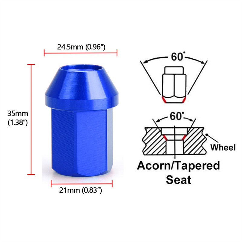 M12x1.5 16Pcs 35mm Close End Lug Nuts + 4Pcs Anti Theft Wheel Lock Nut Aluminum Q