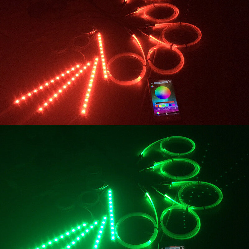 10x RGB LED Bluetooth Car Dashboard Door Lights, 8m Fiberglass Strip, iOS & Android Compatible n