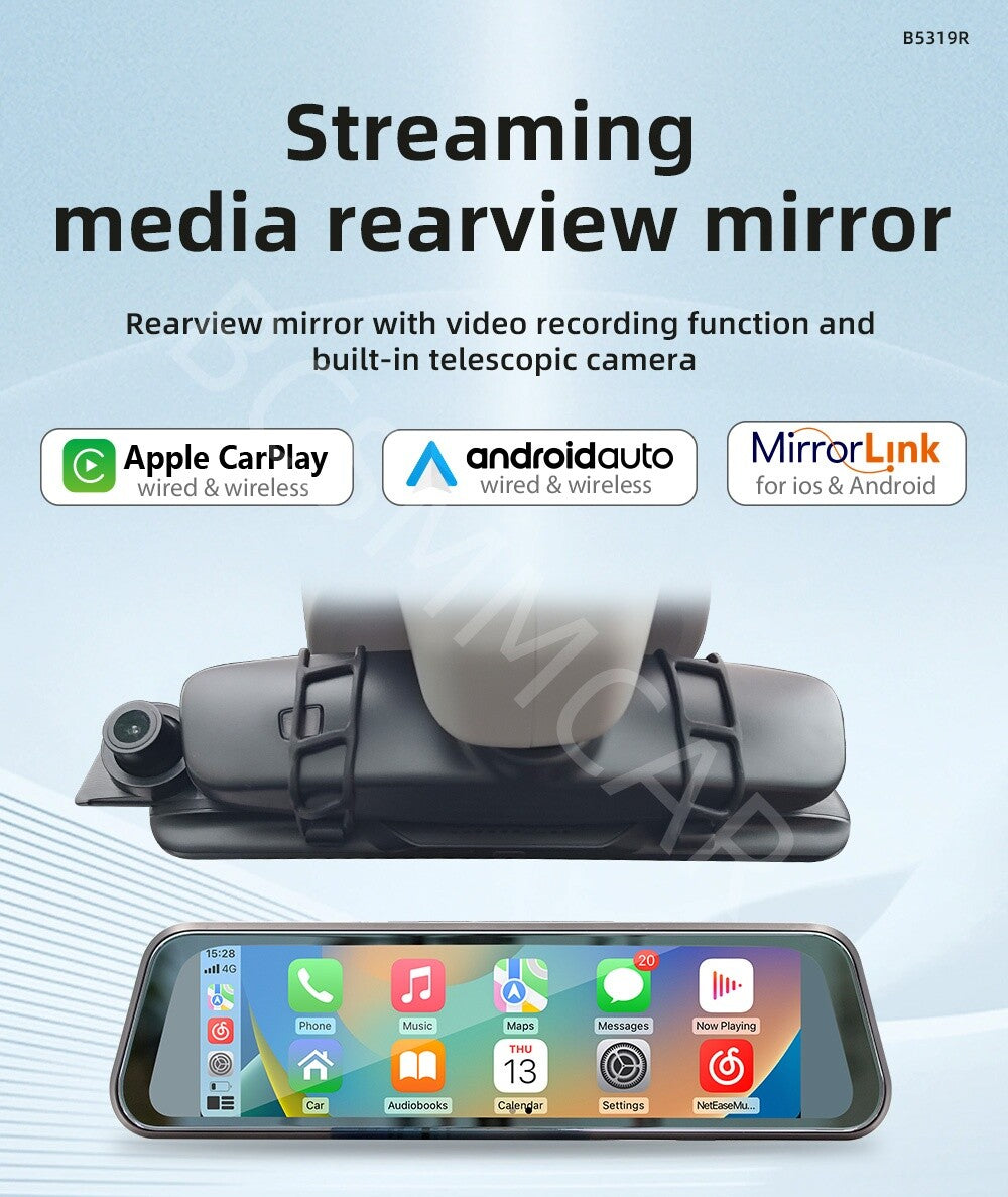 9.36in Car Radio Rearview Mirror Dash Cam Recorder Touch Screen Bluetooth FM TF