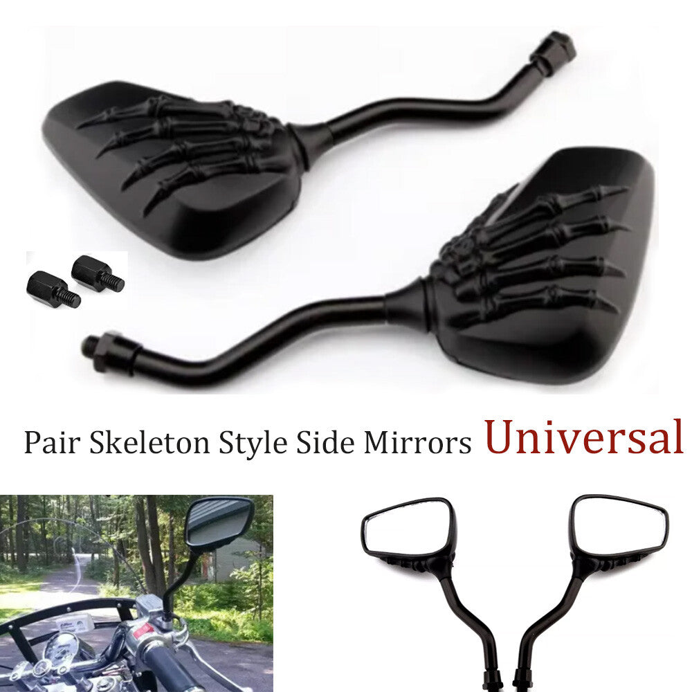 Black skull hand-mounted rearview mirror, universal for motorcycles, 8mm/10mm - n