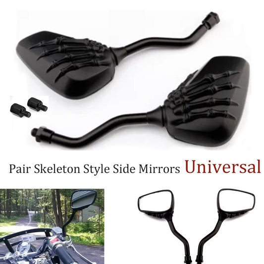 Black skull hand-mounted rearview mirror, universal for motorcycles, 8mm/10mm - n