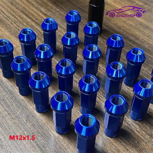 20pcs M12x1.5 Lug Nuts 48mm Steel Open End Wheel Nuts Bolts w/ Socket Key Blue Q