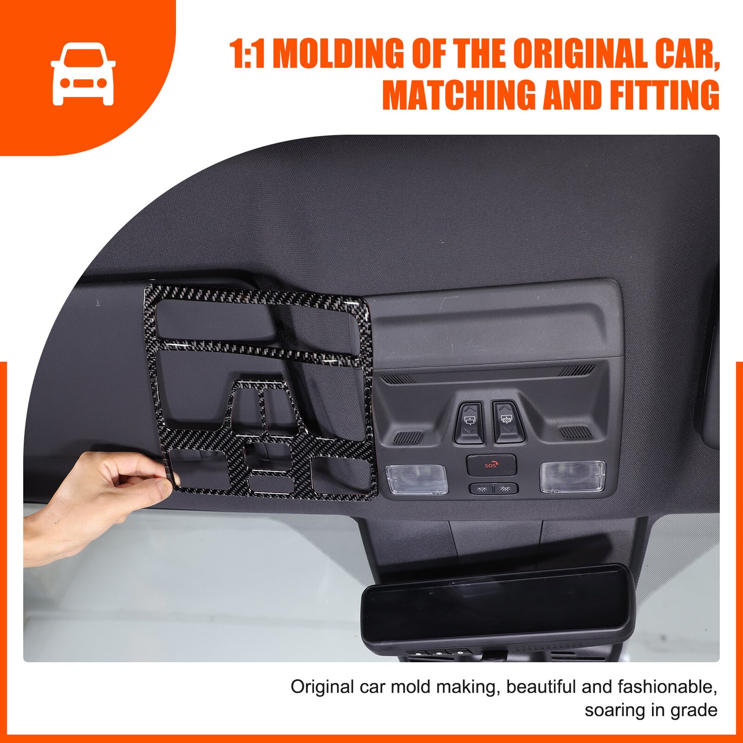 Carbon fiber front roof reading light panel sticker for Ranger 23-24- n