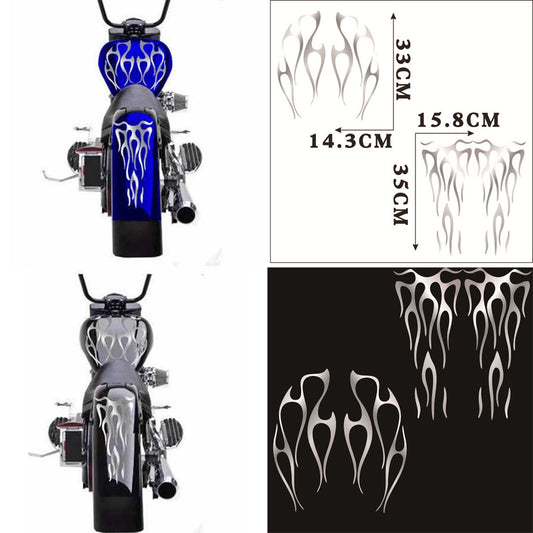 1 Set Universal Motorcycle Motorbike Flame Gas Tank Fender Vinyl Silver Sticker Q