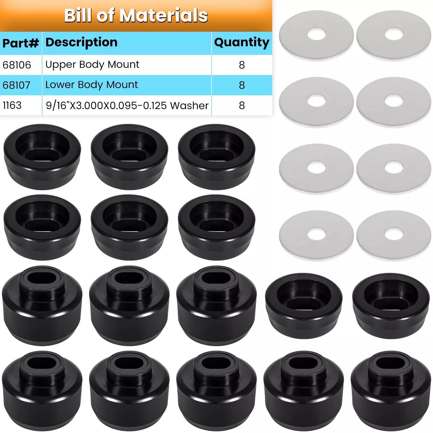 Fit 99-14 for Chevrolet Silverado & for GMC for Sierra 7-141 Body Cab Bushing Kit Q