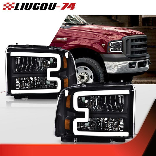 Super DRL Club Headlight Black Set Fits 05-07 for F350 F450 F550 - v