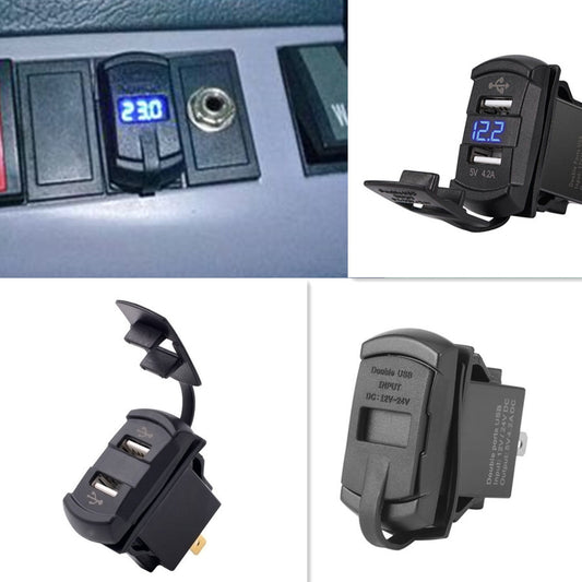 DC12V Dual USB Car Marine Boat Power Socket Plug Outlet Charger Adapter Blue LCD