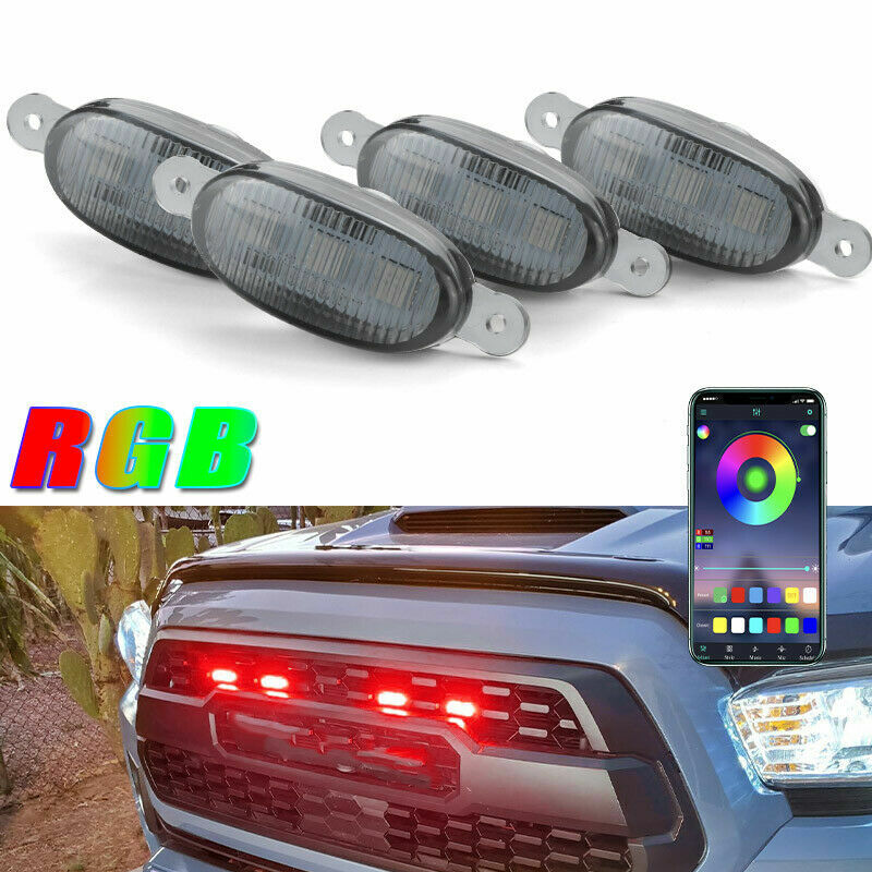 4pcs Smoke Lens RGB LED Front Grill Running Lights for Ford F150 Raptor Art