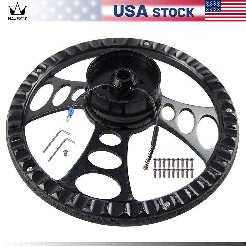 14 9-Bolt Chrome W/Half Wrap PVC Steering Wheel + Adapter for Chevy GM for Cadillac