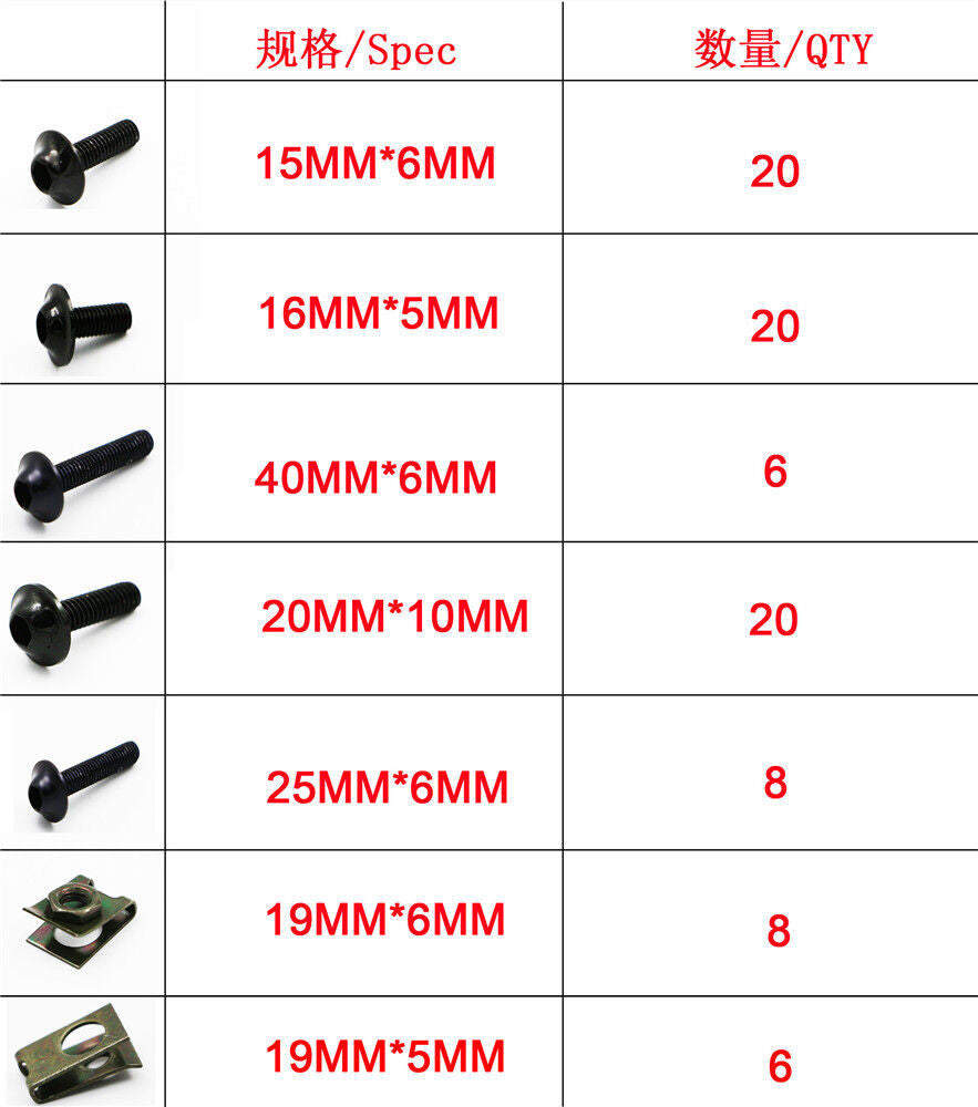 Green Complete Fairing Bolts Screw Kit Fit for Suzuki GSXR600 for Honda GROM MSX125
