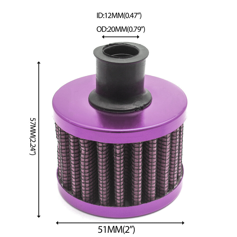 12mm cold air intake filter, car breather valve cover, turbine vent, crankcase, purple Q
