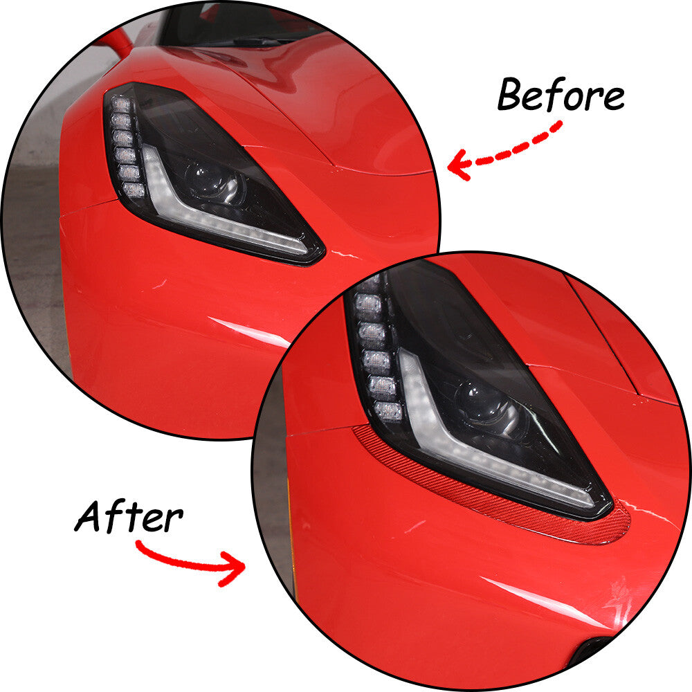 Headlight Brow Decor Sticker for 2014-19 for Corvette C7 - Carbon Fiber Red