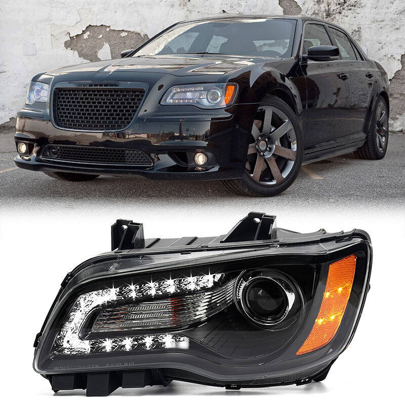 For 2011-2014 for for CHRysler 300 Black Halogen LED DRL Headlight Headlamp Driver Left v